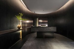 深圳鹽田新中式風(fēng)格川菜館裝修設(shè)計前臺接待廳效果圖