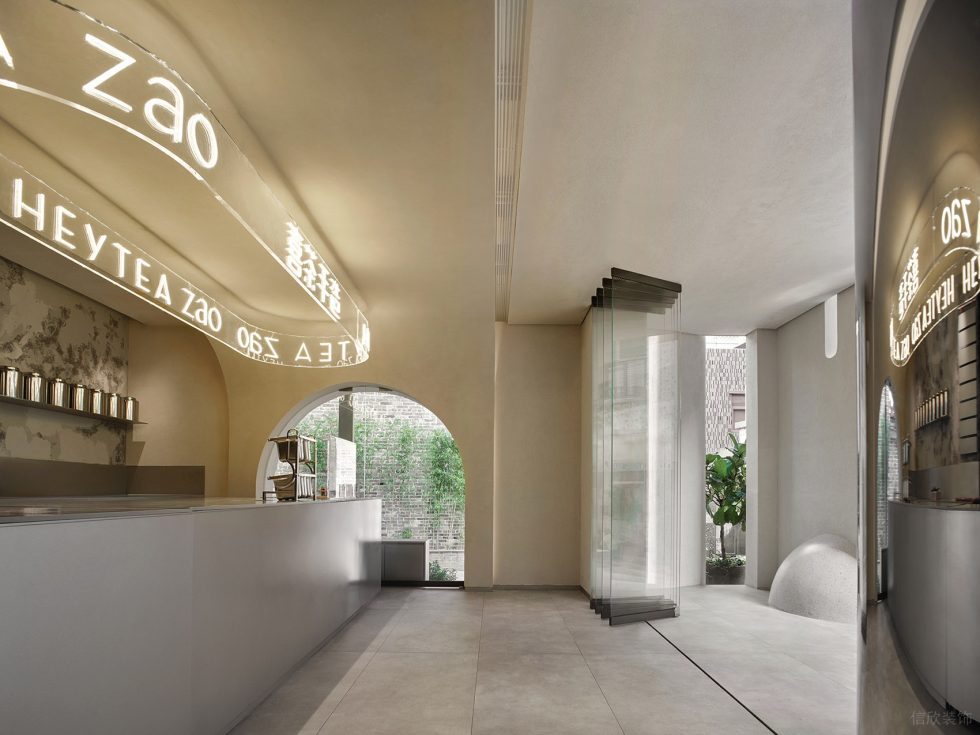 簡約侘寂風(fēng)飲品店橢圓形led燈店名招牌裝修設(shè)計(jì)