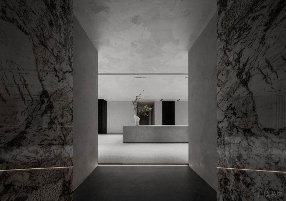 現(xiàn)代極簡美學(xué)體驗館展廳設(shè)計方案 水墨感大理石入口門