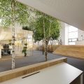 自然原木風辦公室裝修設計淺木色多功能辦公大廳效果圖