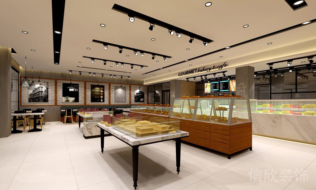羅湖區(qū)黃貝嶺面包店黑色燈槽白色天花吊頂裝修設(shè)計