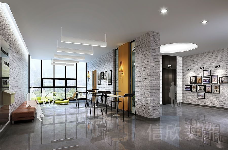 深圳市南山區(qū)工業(yè)現代風休息區(qū)域及電梯等待區(qū)域大理石裝修設計