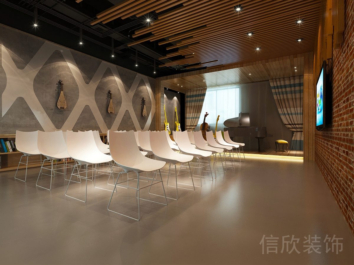 深圳羅湖布心米樂(lè)藝術(shù)教育培訓(xùn)中心音樂(lè)教室裝修紅磚墻面