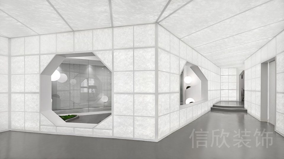 大理石紋路亞克力天花板過道瑜伽機構(gòu)效果圖